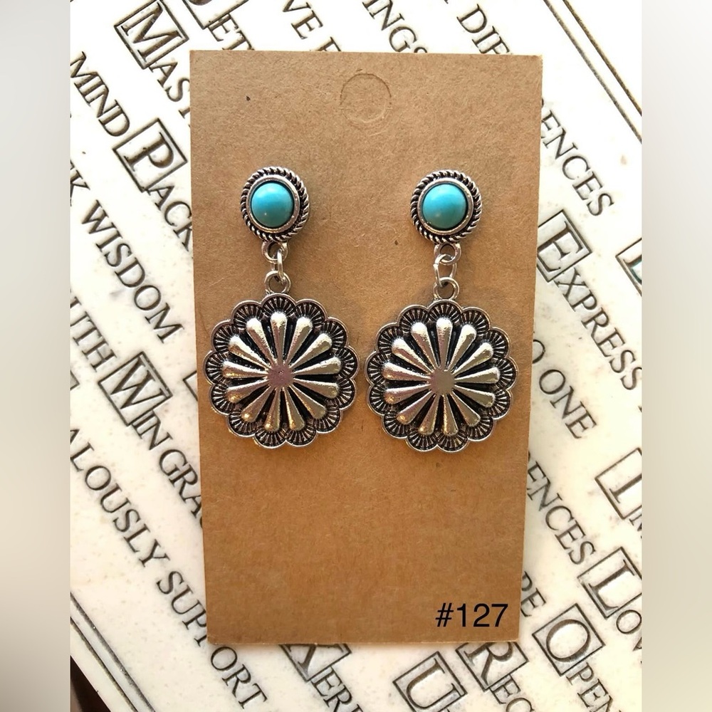 #127 | Silver Concho Post Earrings with Turquoise